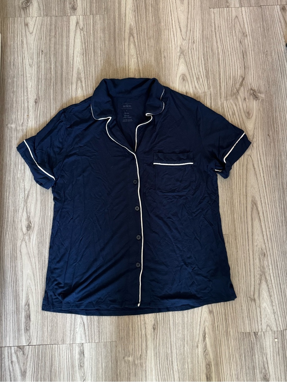 Auden Navy Short Sleeve Button-Up Sleep Top with White Trim